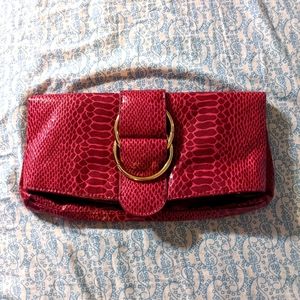 Fuchsia Python Snake Skin Envelope Clutch Bag